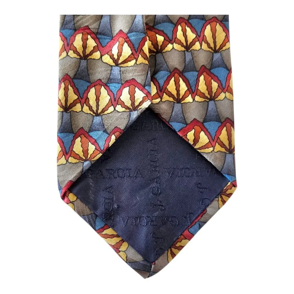 J. GARCIA Men's 100% Silk Tie Abstract Burgundy Gold Blue USA